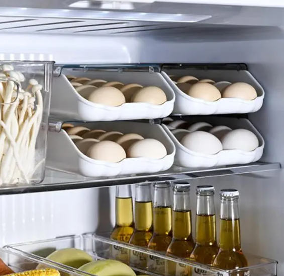 High Quality Auto Scrolling Egg Storage Holder Kitchen Egg Holder Refrigerator Egg Organizer with Lid